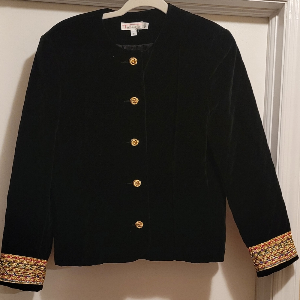 Talbots Black Jacket with Gold Trimmed Cuffs. Size 8